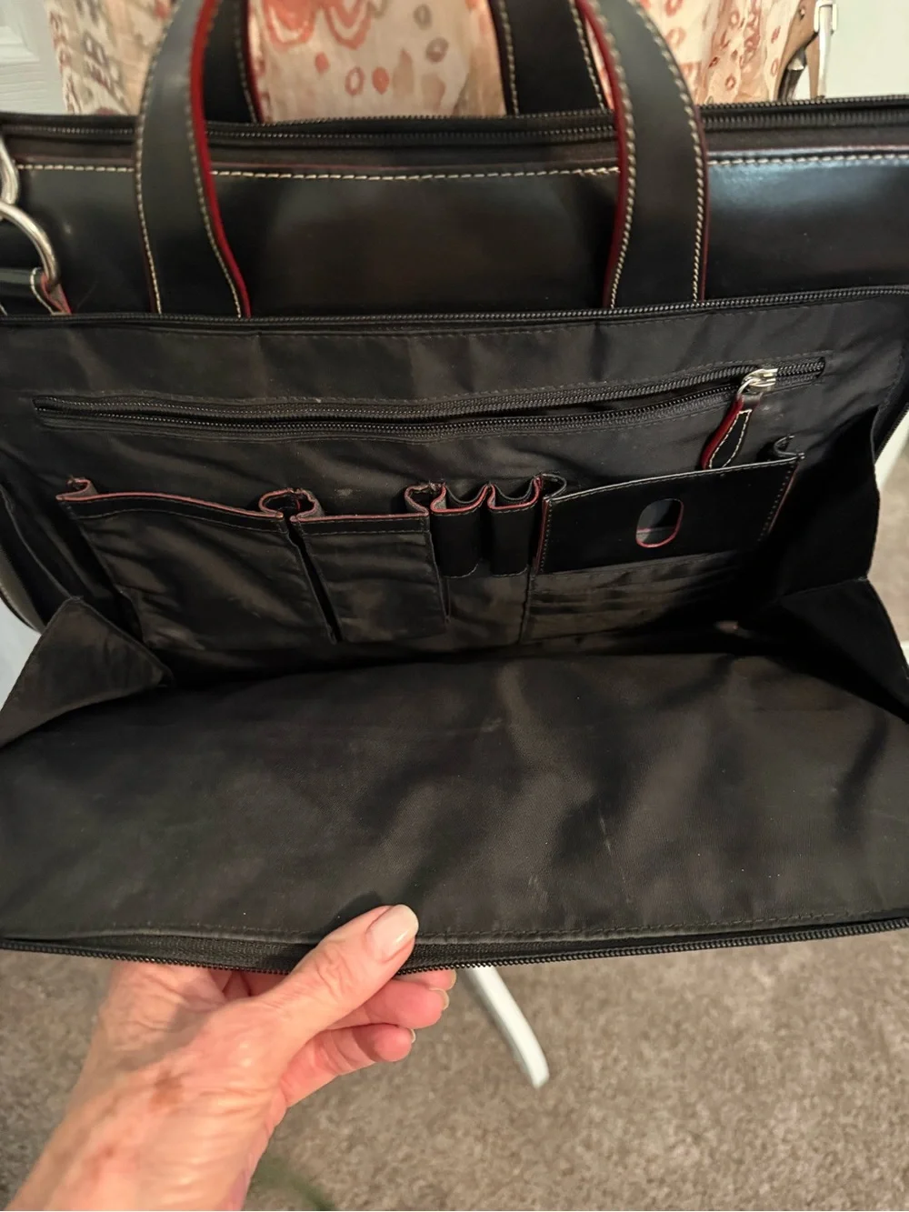 Lodis Black Leather Briefcase with Red Edge Accents